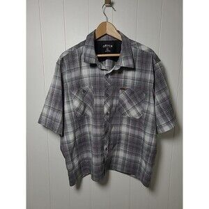Orvis Button Up Shirt Mens XXL Black Gray Plaid Short Sleeve Outdoors Western